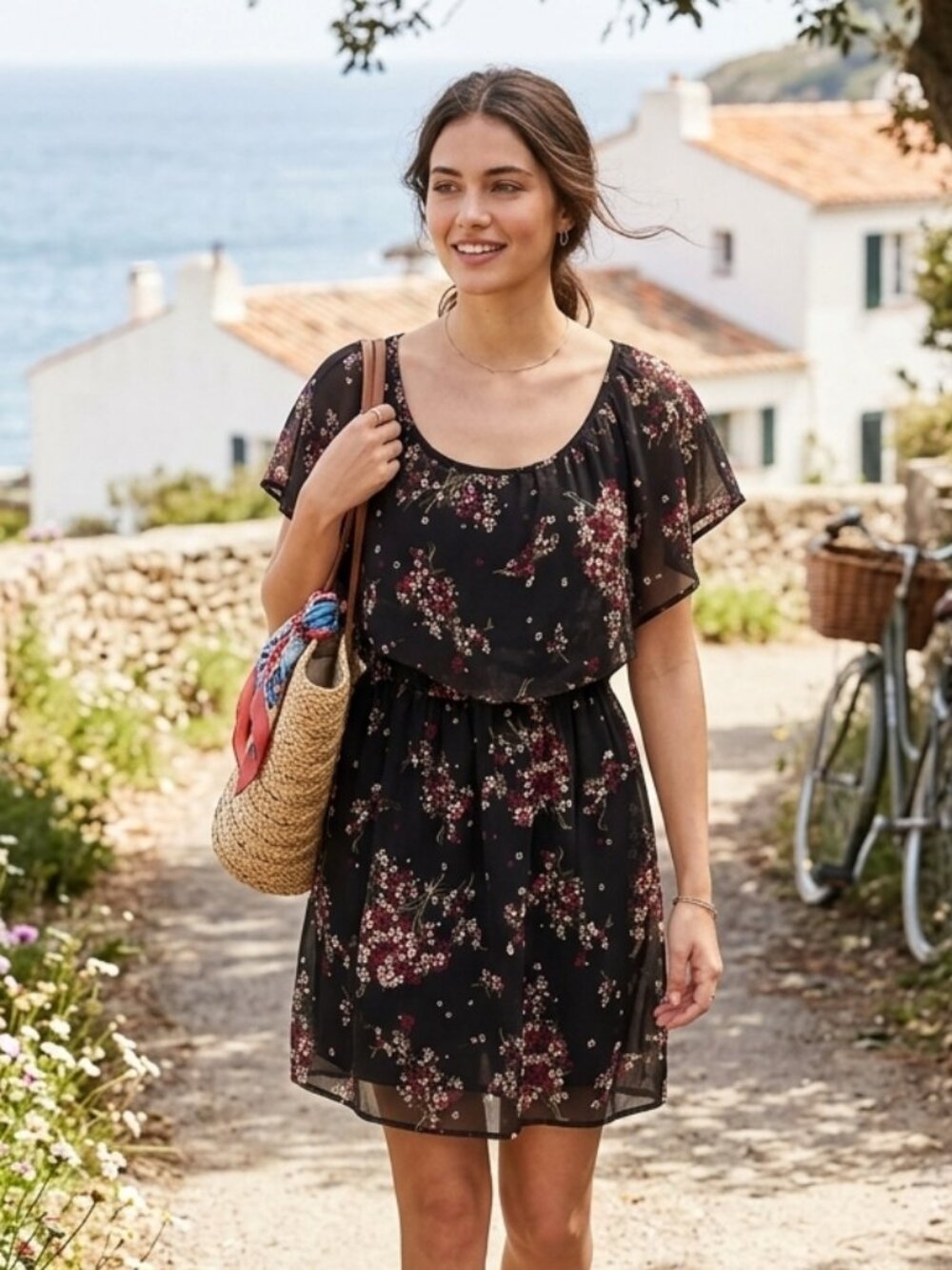 Band of Gypsies Boho Black Floral Dress